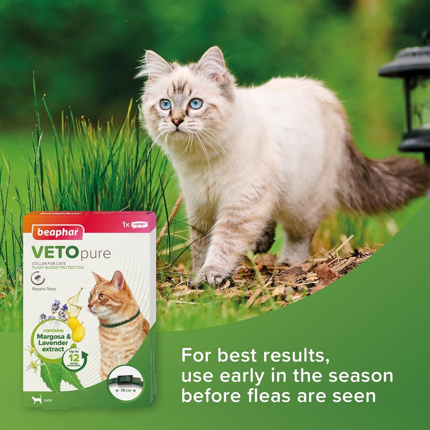 Beaphar Veto Pure Flea and Tick Collar for Cat, Green