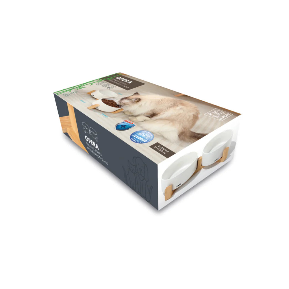 M-PETS Opera Ceramic Bowls with Bamboo Stand – 850ml