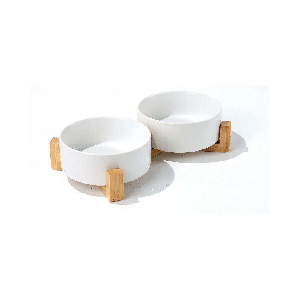 M-PETS Opera Ceramic Bowls with Bamboo Stand – 850ml